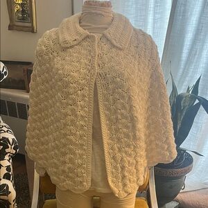 Vintage Cream Knit Women's Sweater Cape handmade